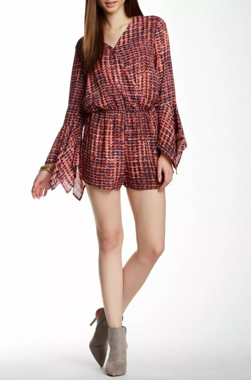 NEW Romeo & Juliet Couture V-Neck Bell Sleeve Colorful Romper Size S Festival